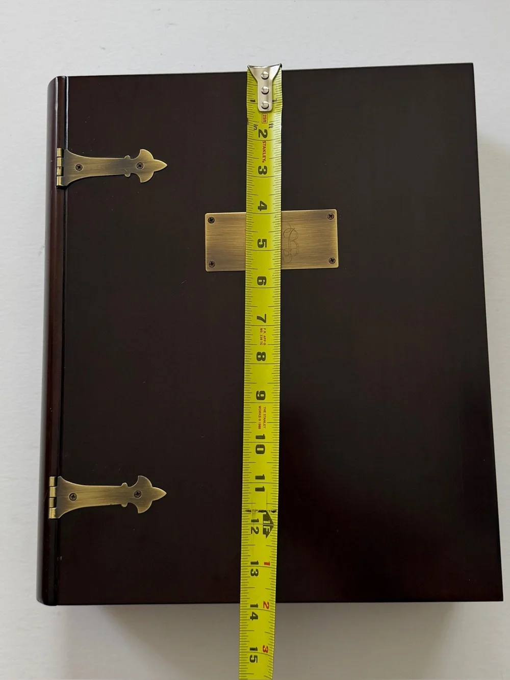 Bombay Hinged Bible Book Memory Wood Box Brass Hinges & Plate Keepsake Bookcase